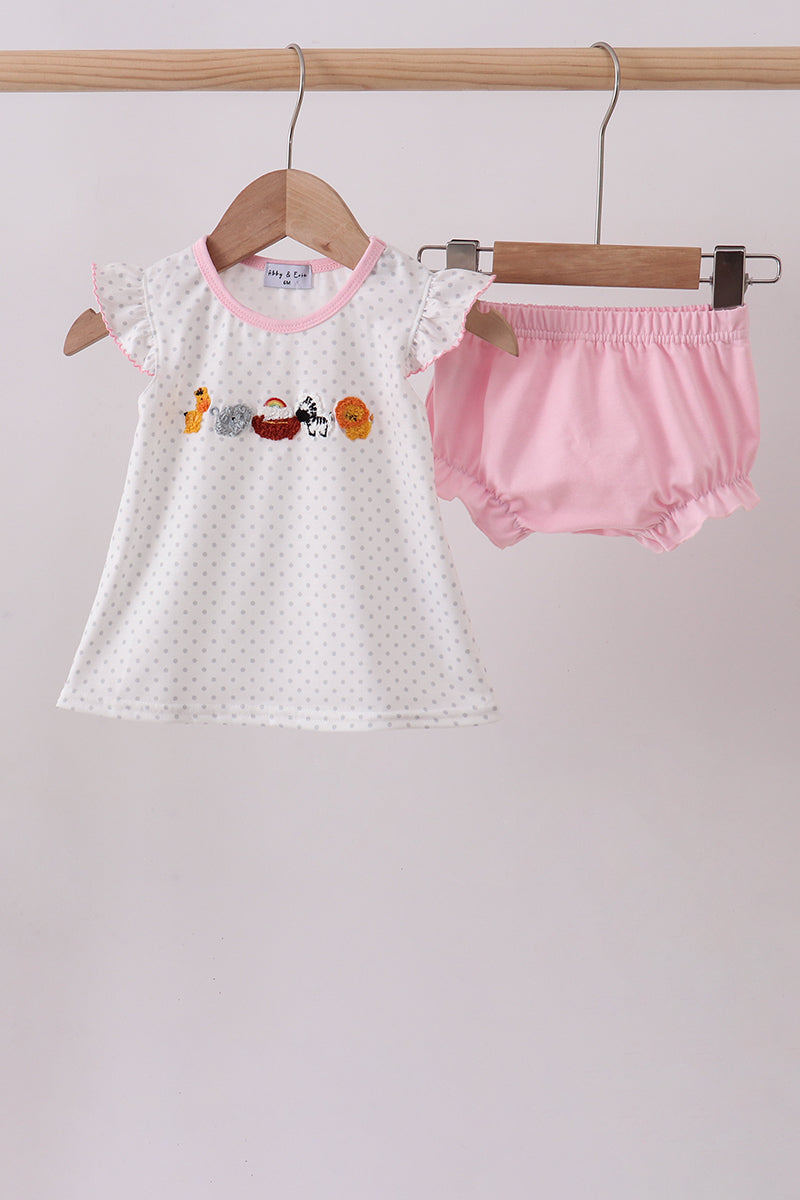 Pink French Knot Noah's Ark Bloomer Set