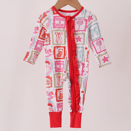 Red Santa Carousel Bamboo Romper