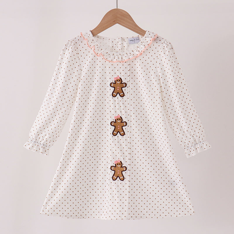 Pink Gingerbread Embroidery Ruffle Dress