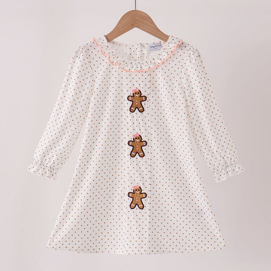 Pink Gingerbread Embroidery Ruffle Dress