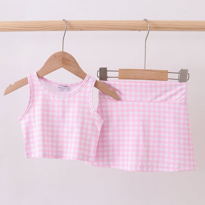 Pink Gingham Active Skort Set