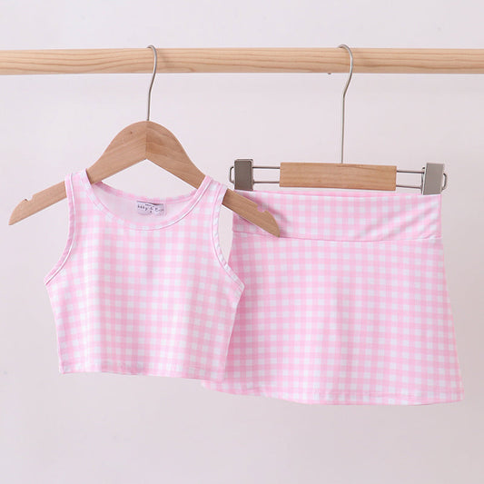 Pink Gingham Active Skort Set
