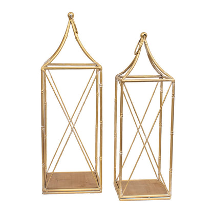 Distressed Golden Metal Open Air Lantern