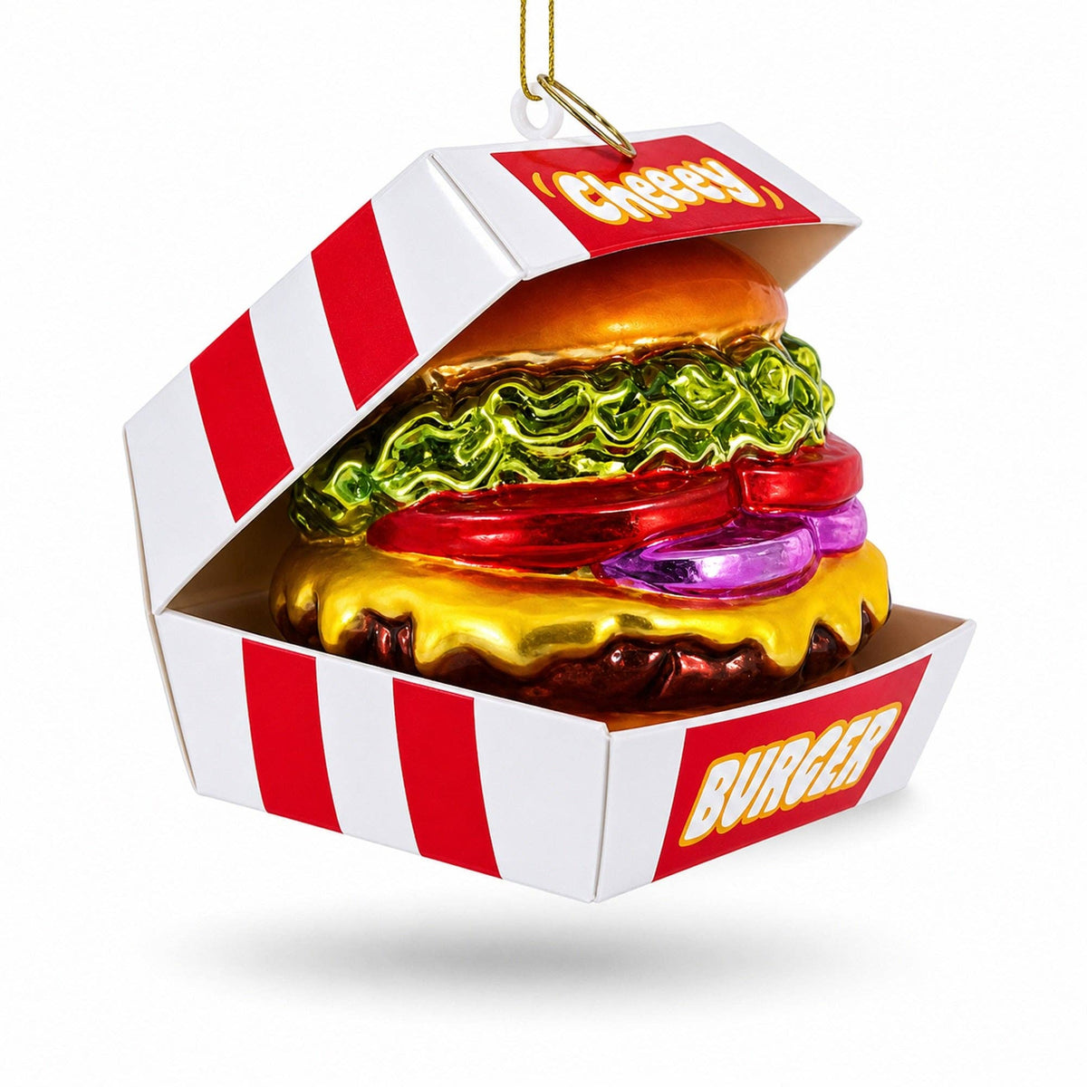 Juicy Cheeseburger with Lettuce and Tomato Glass Christmas Ornament