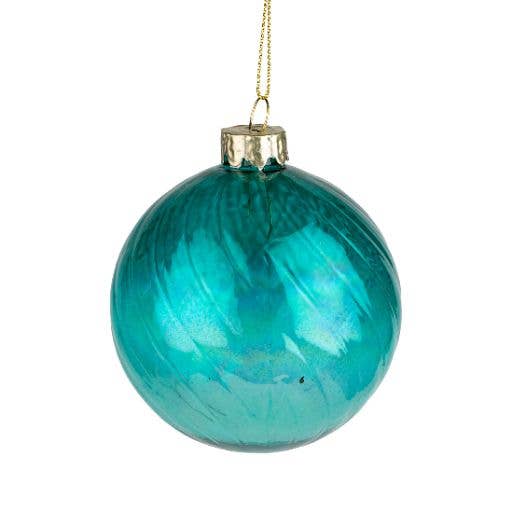 Teal Glass Swirl Ball Ornament