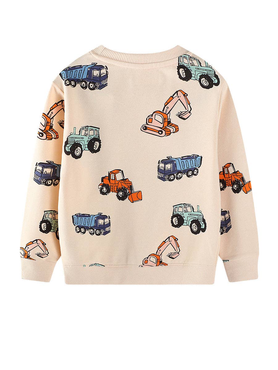 Cute Boys' Long Sleeve Sweatshirt with Excavator Pattern