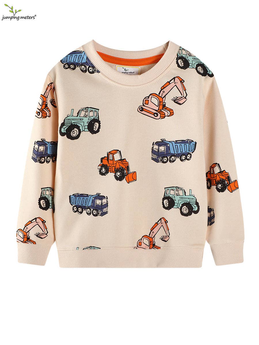 Cute Boys' Long Sleeve Sweatshirt with Excavator Pattern